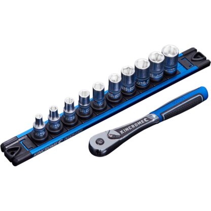 Kincrome LOK-ON™ Socket Set Twist-Lock Rail 11 Piece 1/4 Drive - Metric