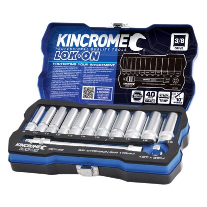 Kincrome LOK-ON™ Socket & Extension Set 13 Piece 3/8" Drive - Metric